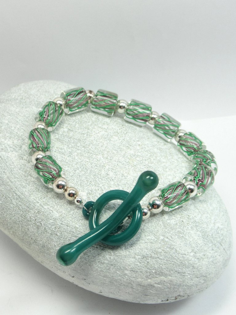 Cane Glass And Sterling Bracelet